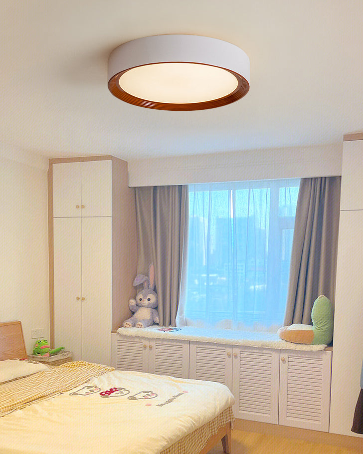 WOMO White/Walnut Round Ceiling Light-WM1192