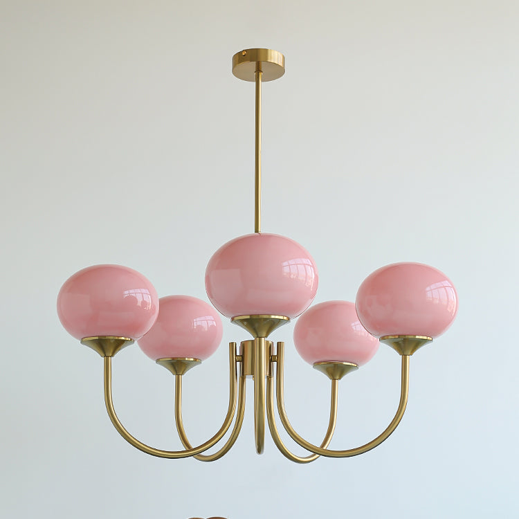 WOMO Pink Glass Globe Swoop Arm Chandelier-WM2052