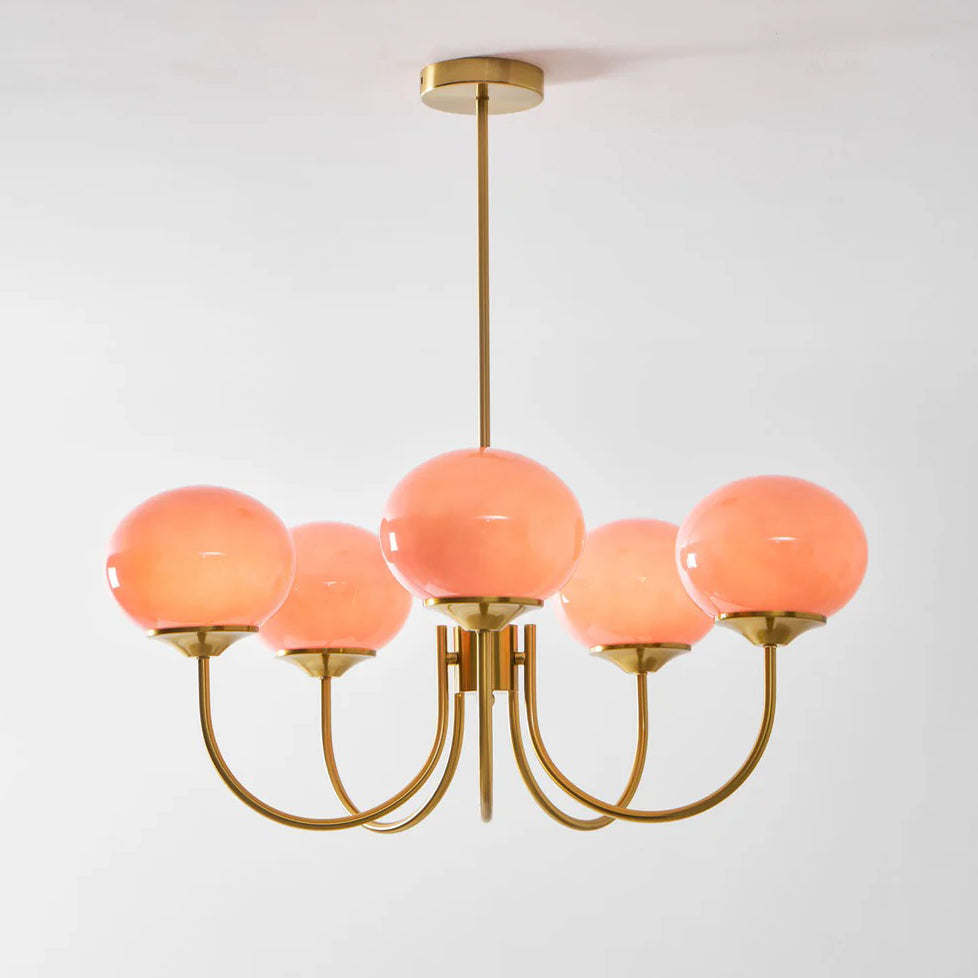 WOMO Pink Glass Globe Swoop Arm Chandelier-WM2052