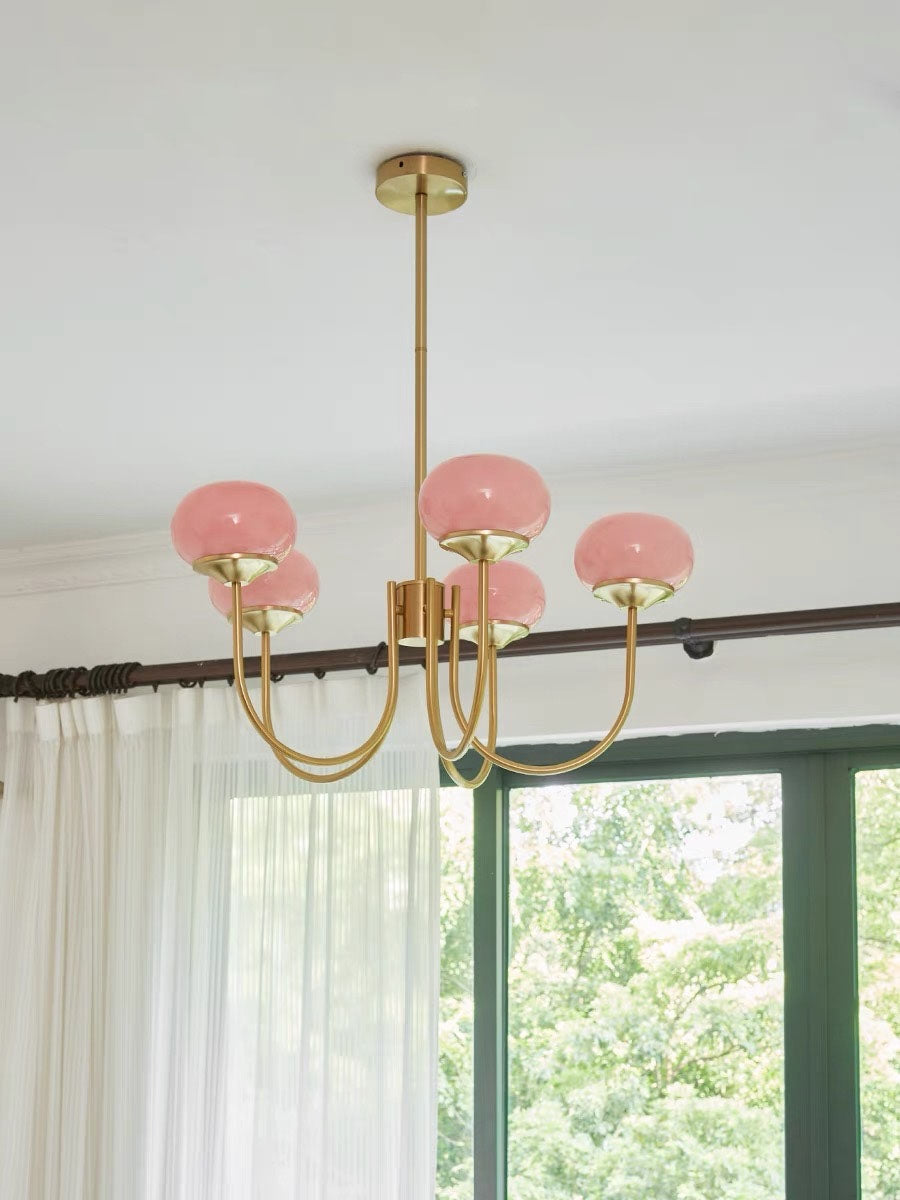 WOMO Pink Glass Globe Swoop Arm Chandelier-WM2052