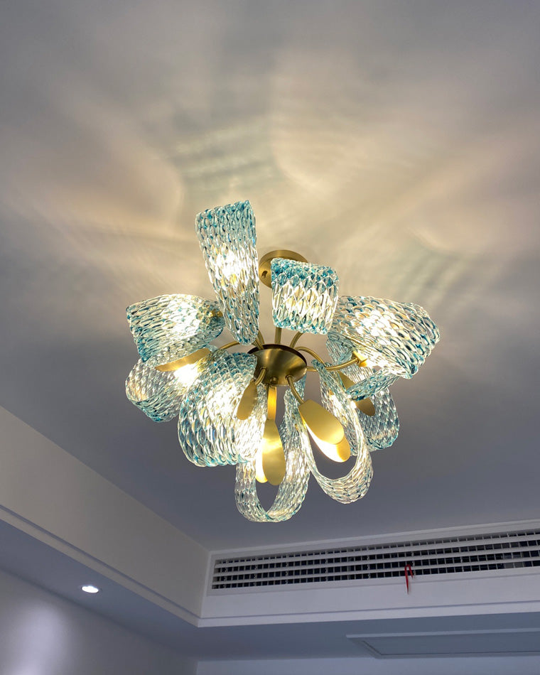 WOMO Peacock Sea Glass Semi-Flush Mount Ceiling Light-WM1111