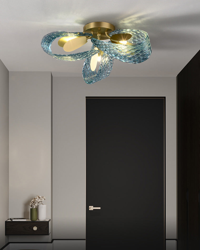 WOMO Peacock Sea Glass Semi-Flush Mount Ceiling Light-WM1111
