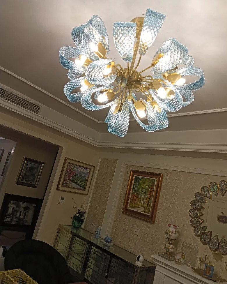 WOMO Peacock Blue Art Glass Chandelier-WM2213b