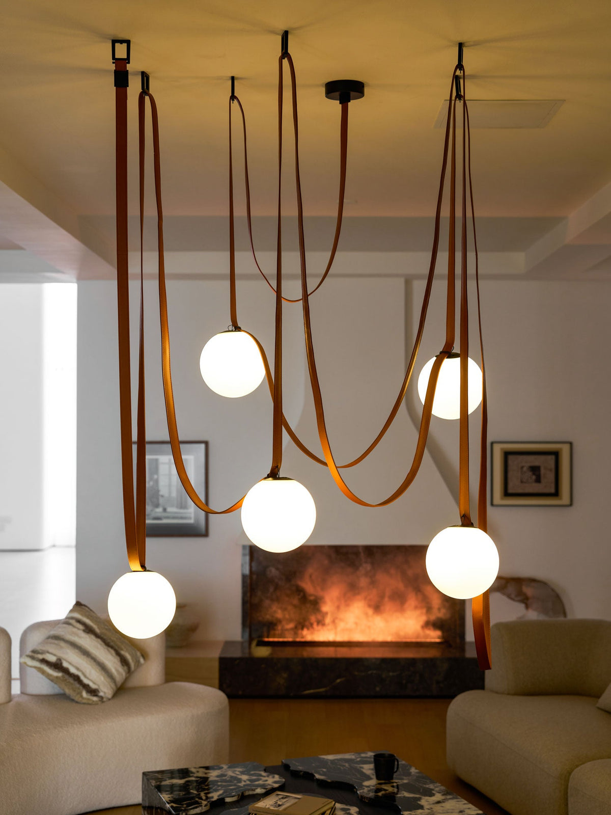 WOMO Frosted Glass Globe Leather Chandelier-WM2311