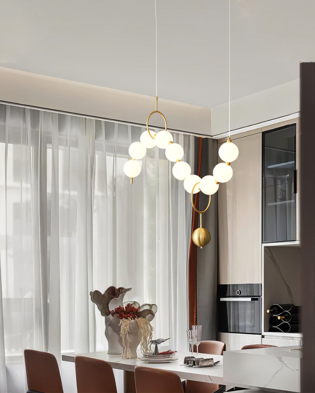 WOMO Pearl Brass Globe Dining Room Chandelier-WM2102c
