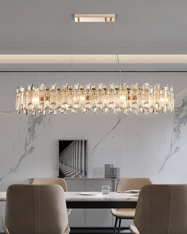 WOMO Gold Crystal Long Oval Chandelier-WM2403