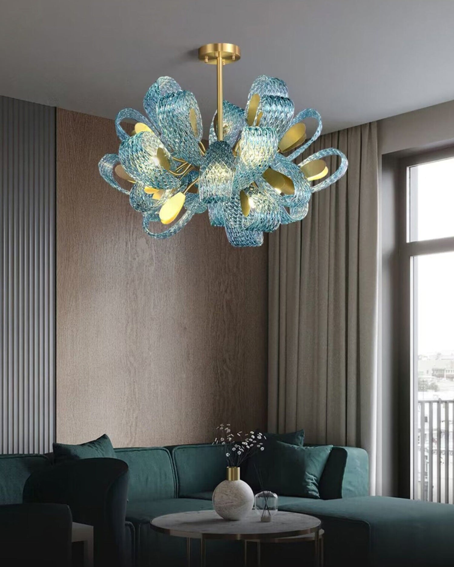 WOMO Peacock Blue Art Glass Chandelier-WM2213b