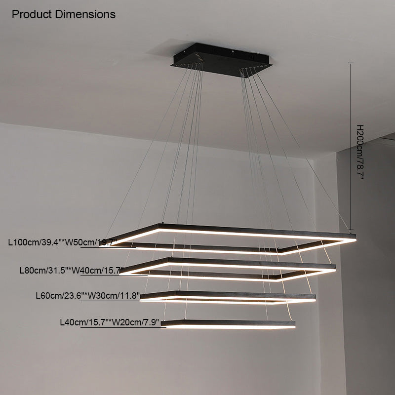 WOMO Black Tiered Rectangular Chandelier-WM2120
