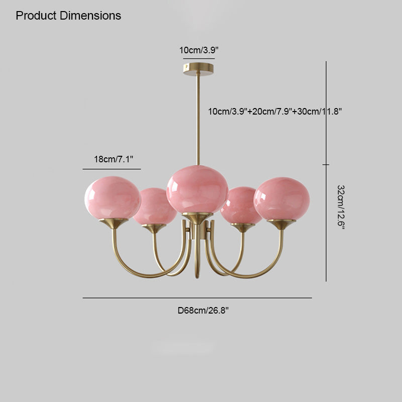 WOMO Pink Glass Globe Arm Chandelier-WM2052
