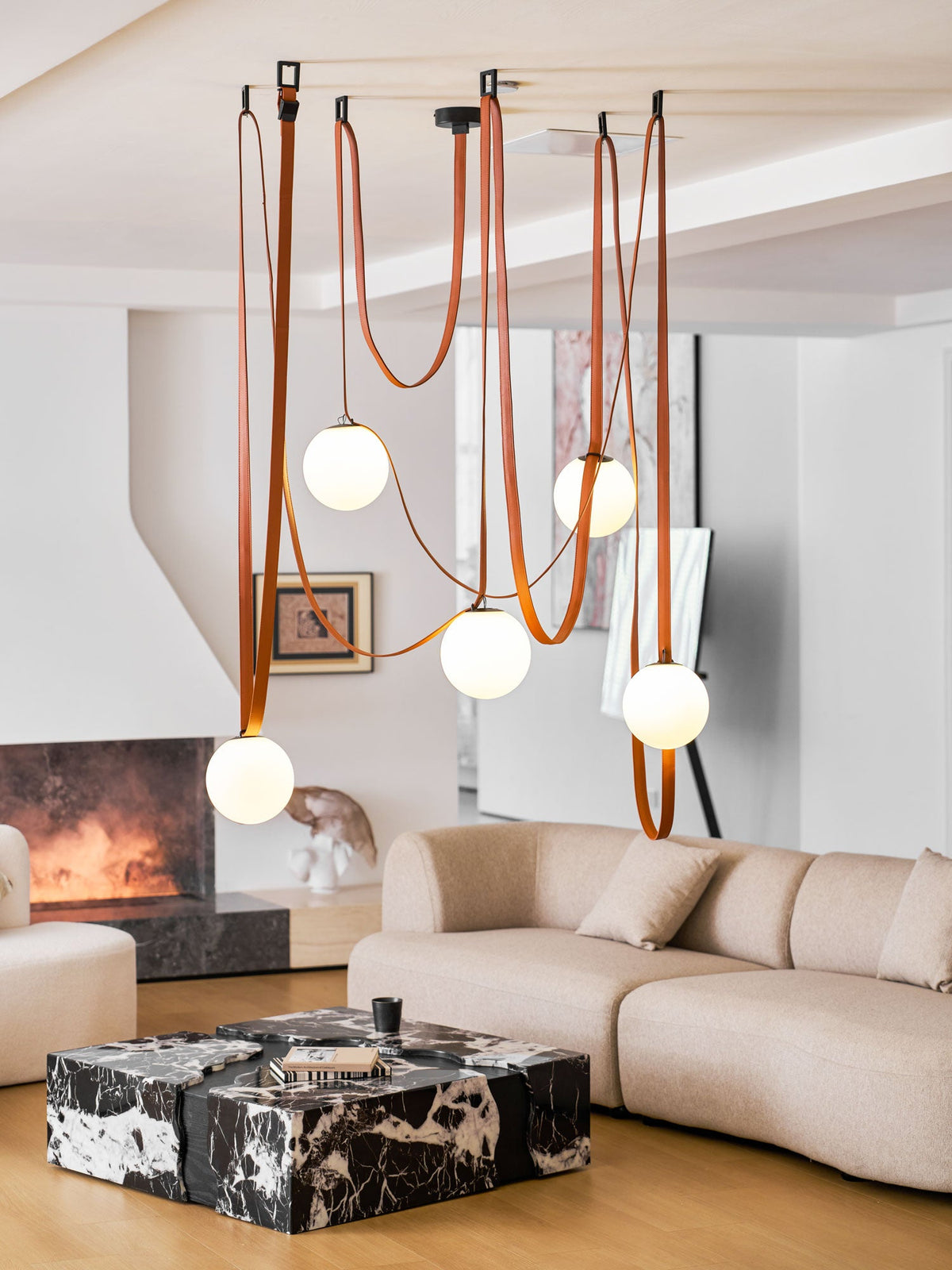 WOMO Frosted Glass Globe Leather Chandelier-WM2311