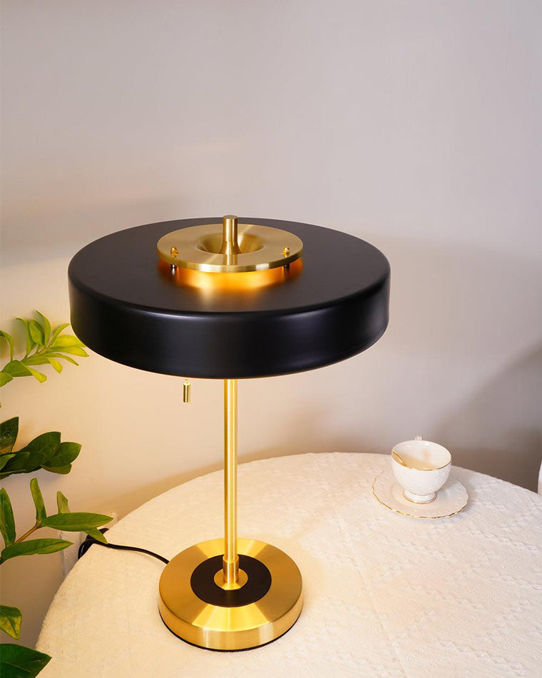 WOMO Mid-Century Round Table Lamp with Pull Chain-WM8009