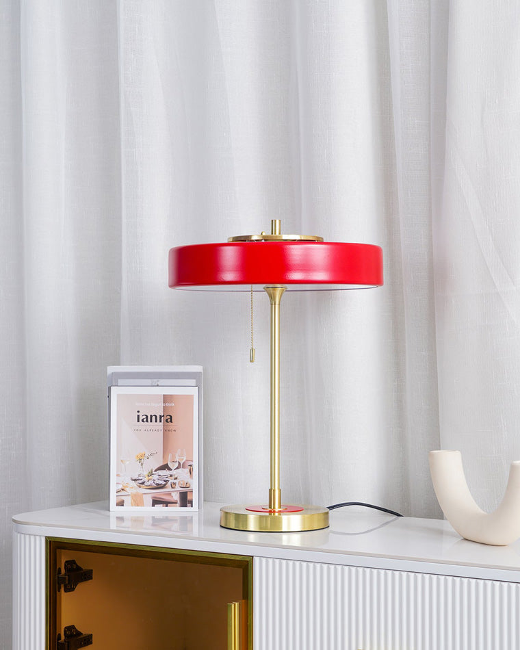 WOMO Mid-Century Round Table Lamp with Pull Chain-WM8009
