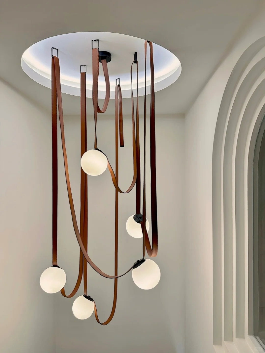 WOMO Frosted Glass Globe Leather Chandelier-WM2311