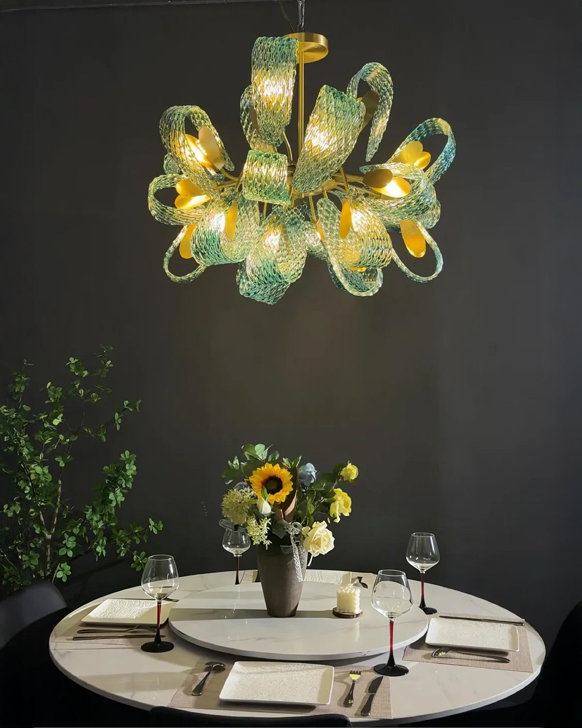 WOMO Peacock Blue Textured Glass Chandelier-WM2213b
